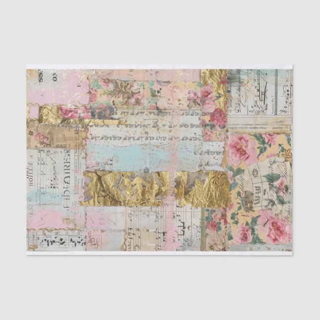 Papel De Seda Rosas Patrón de Collage antiguo (Anverso)