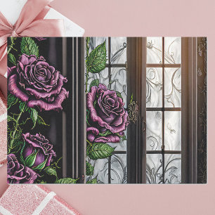 Papel De Seda Rosas púrpuras a la ventana - estilo gótico