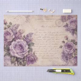 Papel De Seda Rosas púrpuras vintage flores carta manuscrita ant