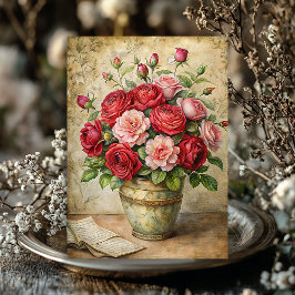 Papel De Seda Rosas rojas chispeantes vintage ramo en jarrón ret