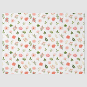 Papel De Seda Rosas rojas coral y patrón de follaje