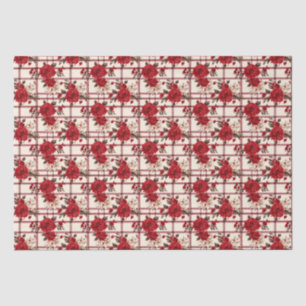 Papel De Seda Rosas rojas cuadros flores blancas