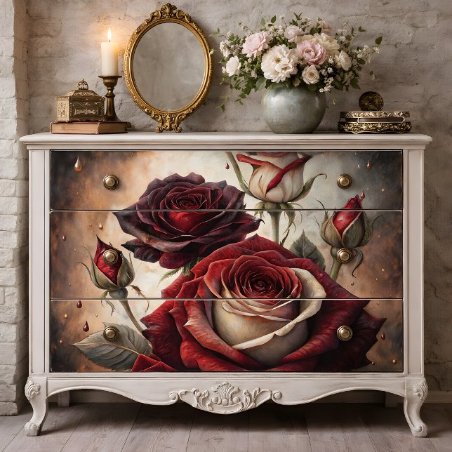 Papel De Seda Rosas rojas florales profundas Decoupage (Deep Floral Red Roses Decoupage Tissue Paper)