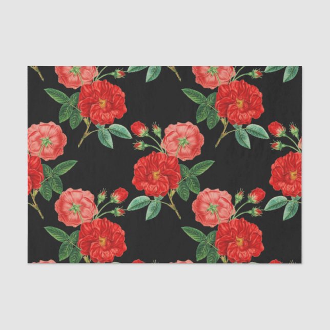 Papel De Seda Rosas Rojas, Fondo Negro, (Anverso)