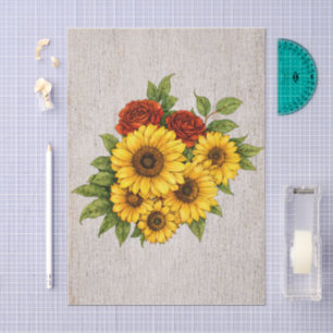 Papel De Seda Rosas Rojas Girasoles Marfil Fondo Chic Desgastado