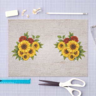 Papel De Seda Rosas Rojas Girasoles Marfil Fondo Chic Desgastado