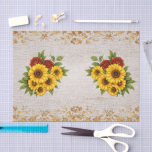 Papel De Seda Rosas Rojas Girasoles Marfil Fondo Chic Desgastado
