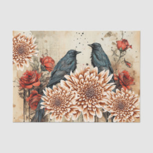 Papel De Seda Rosas Rojas Góticas Inspiradas en Vintage Cuervo