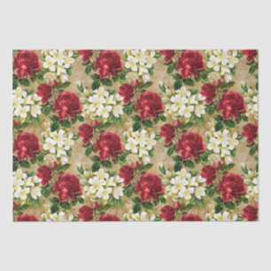 Papel De Seda Rosas Rojas Lirios Blancos Flores Navideñas Vintag