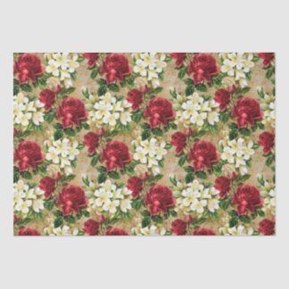 Papel De Seda Rosas Rojas Lirios Blancos Flores Navideñas Vintag