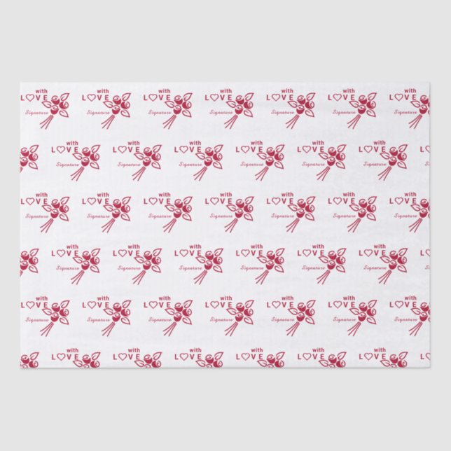 Papel De Seda Rosas rojas personalizadas "Con L ❤️ VE" (Anverso)