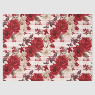 Papel De Seda Rosas rojas plagadas de flores blancas