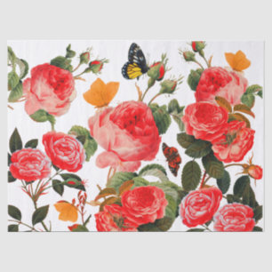 PAPEL DE SEDA ROSAS ROJAS ROJAS Y MARIPOSAS AMARILLAS