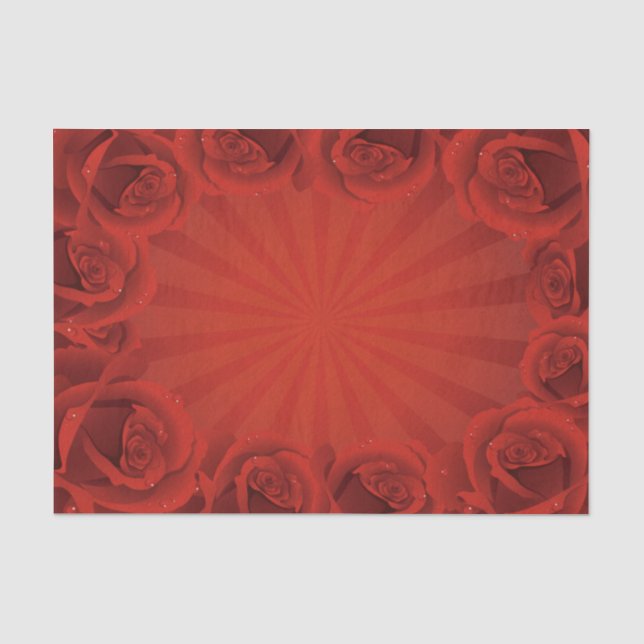 Papel De Seda Rosas Rojas Románticas & Gotitas de Agua (Anverso)