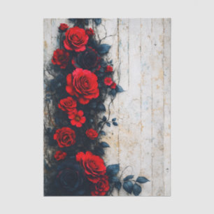 Papel De Seda Rosas Rojas sobre Madera Desgastada FE3L Decoupage