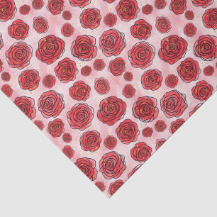 Papel De Seda Rosas rojas sobre patrón de acuarela rosa