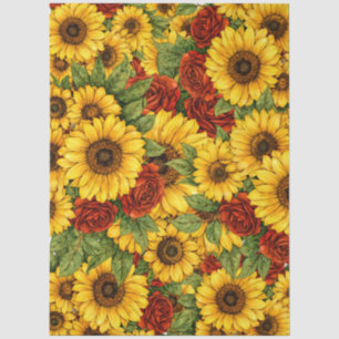 Papel De Seda Rosas Rojas Vibrantes y Girasoles Decoupage