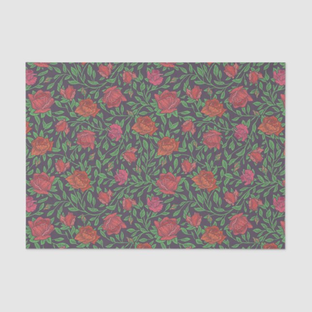 Papel De Seda Rosas rojas y fucsia perfectas góticas victorianas (Anverso)