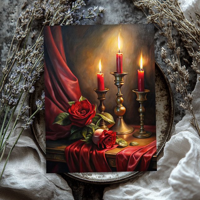 Papel De Seda Rosas rojas y velas románticas victorianas (Vintage Victorian romantic red roses and candles Tissue Paper)