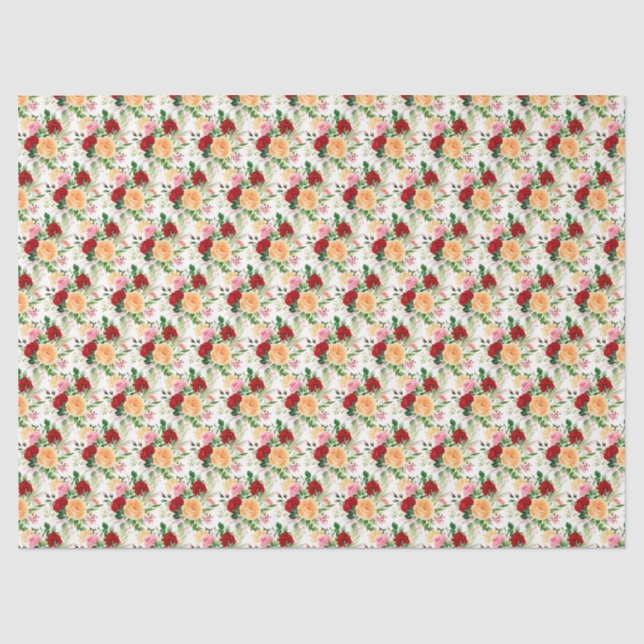 Papel De Seda Rosas románticas rojas y naranjas  (Anverso)