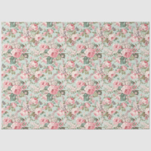 Papel De Seda Rosas Románticas Rosadas sobre Decoupage de Menta