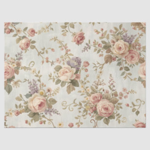 Papel De Seda Rosas románticas y guirnalda vintage de flores sil