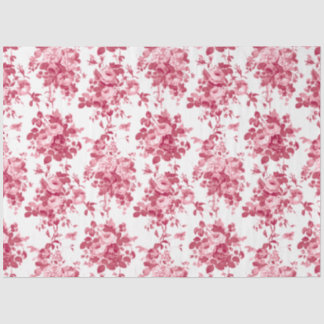 Papel De Seda Rosas románticos de época rosados en blanco
