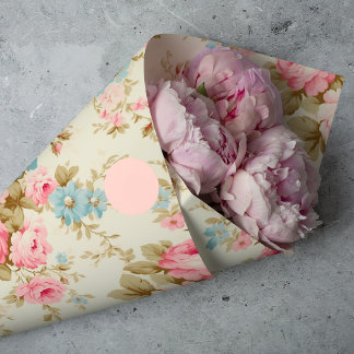 Papel De Seda Rosas románticos de inglés rosado en amarillo páli
