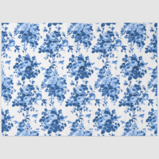 Papel De Seda Rosas románticos de la época antigua - azul sobre 