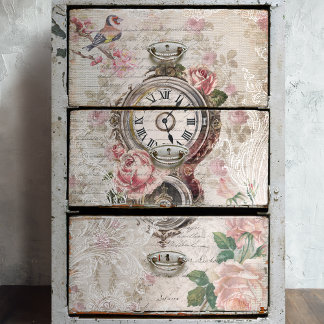 Papel De Seda Rosas románticos franceses, desenlace de reloj y f