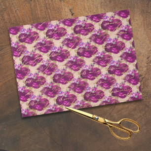 Papel De Seda Rosas románticos magenta con una escritura de oro 