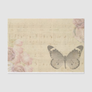 Papel De Seda Rosas rosa claro y mariposa en la música a la plan
