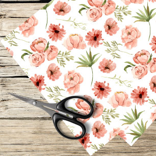 Papel De Seda rosas rosa color agua, margaritas