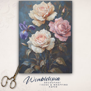 Papel De Seda Rosas rosa vintage e Iris Decoupage Art