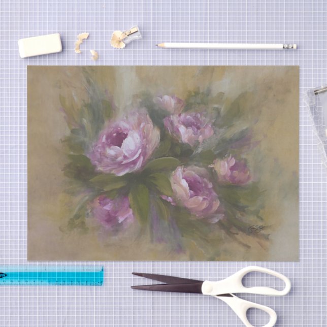 Papel De Seda Rosas rosadas  (Artesanía)