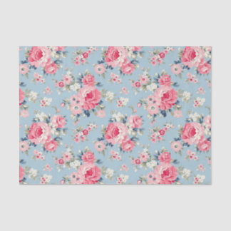 Papel De Seda Rosas rosadas de algodón en fondo azul
