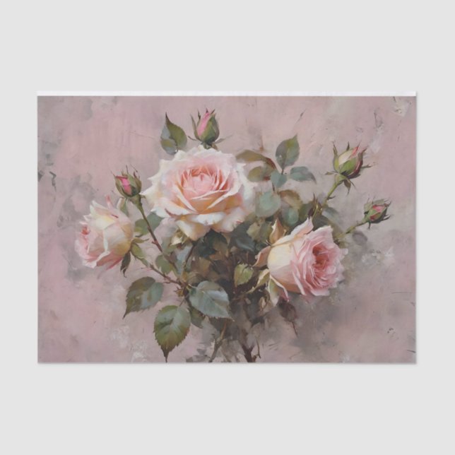 Papel De Seda Rosas Rosadas Decoupage Acuarela (Anverso)