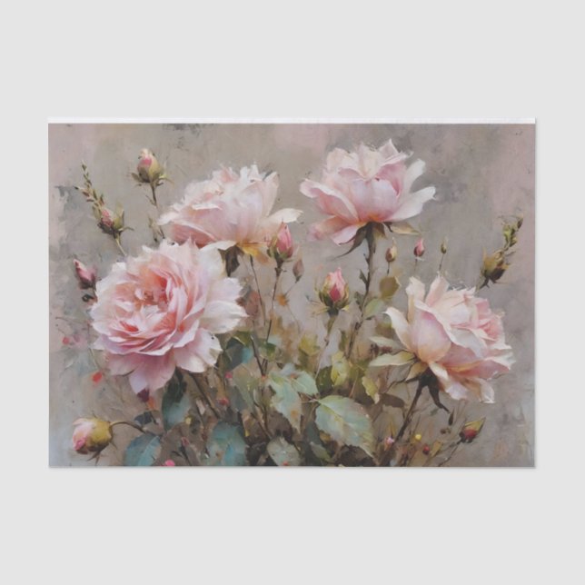 Papel De Seda Rosas Rosadas Decoupage Acuarela (Anverso)