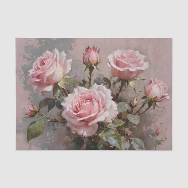 Papel De Seda Rosas Rosadas Decoupage Acuarela (Anverso)