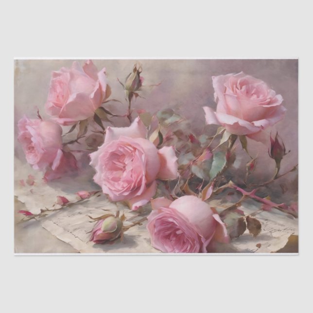 Papel De Seda Rosas rosadas elegantes (Anverso)