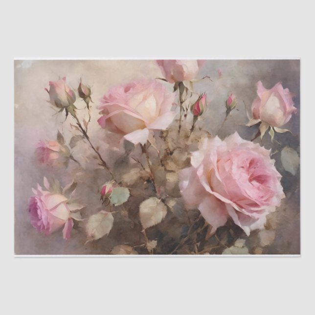 Papel De Seda Rosas rosadas elegantes (Anverso)