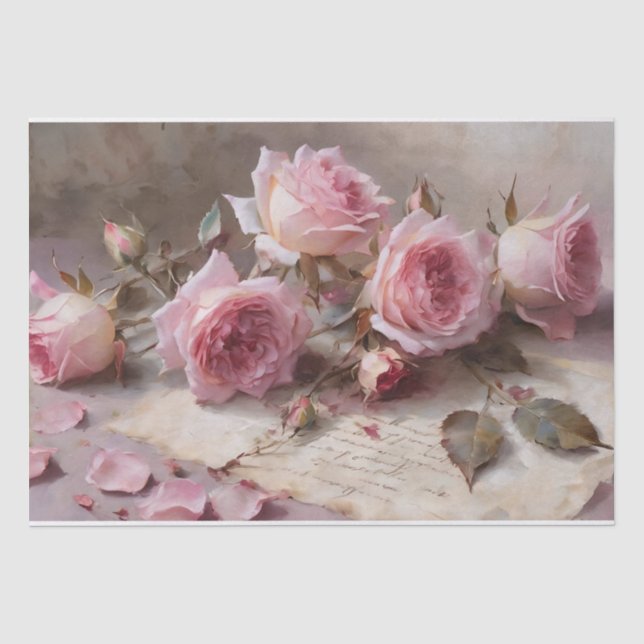Papel De Seda Rosas Rosadas Elegantes Decoupage (Anverso)