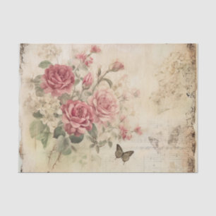 Papel De Seda Rosas rosadas en spray sobre pergamino vintage
