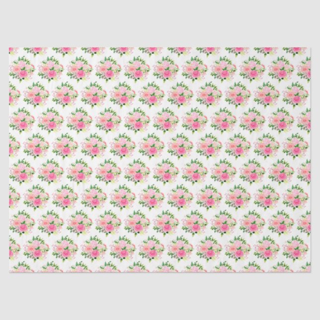 Papel De Seda Rosas rosadas flores y follaje (Anverso)