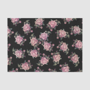 Papel De Seda Rosas rosadas patrón floral oscuro fiesta shabby c