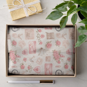 Papel De Seda Rosas rosadas vintage del día de San Valentín Letr