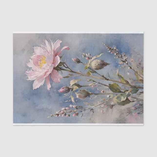 Papel De Seda Rosas rosadas y azules Decoupage acuarela (Anverso)