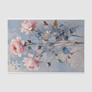 Papel De Seda Rosas rosadas y azules Decoupage acuarela
