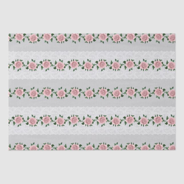 Papel De Seda Rosas rosadas y encaje de boda  (Anverso)