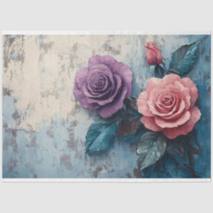 Papel De Seda Rosas rosadas y púrpuras Decoupage deteriorado